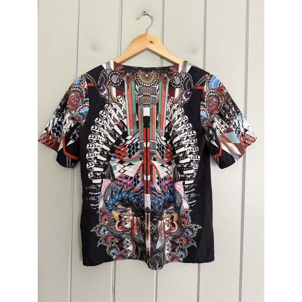 Alexis Fidra Top XS V-Neck Short Sleeves Multicolor Chiffon Jewel Print - Picture 6 of 8